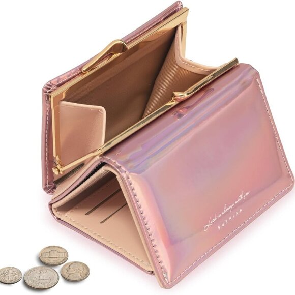 Small Wallet for Women Mini Laser Card Holder Case Iridescent Holographic Purse - Picture 5 of 8